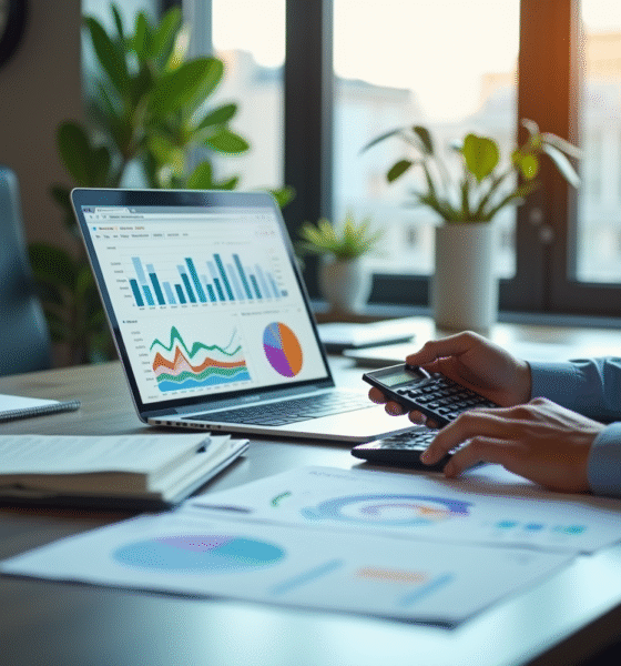 Analyste de données au bureau examine graphiques et rapports