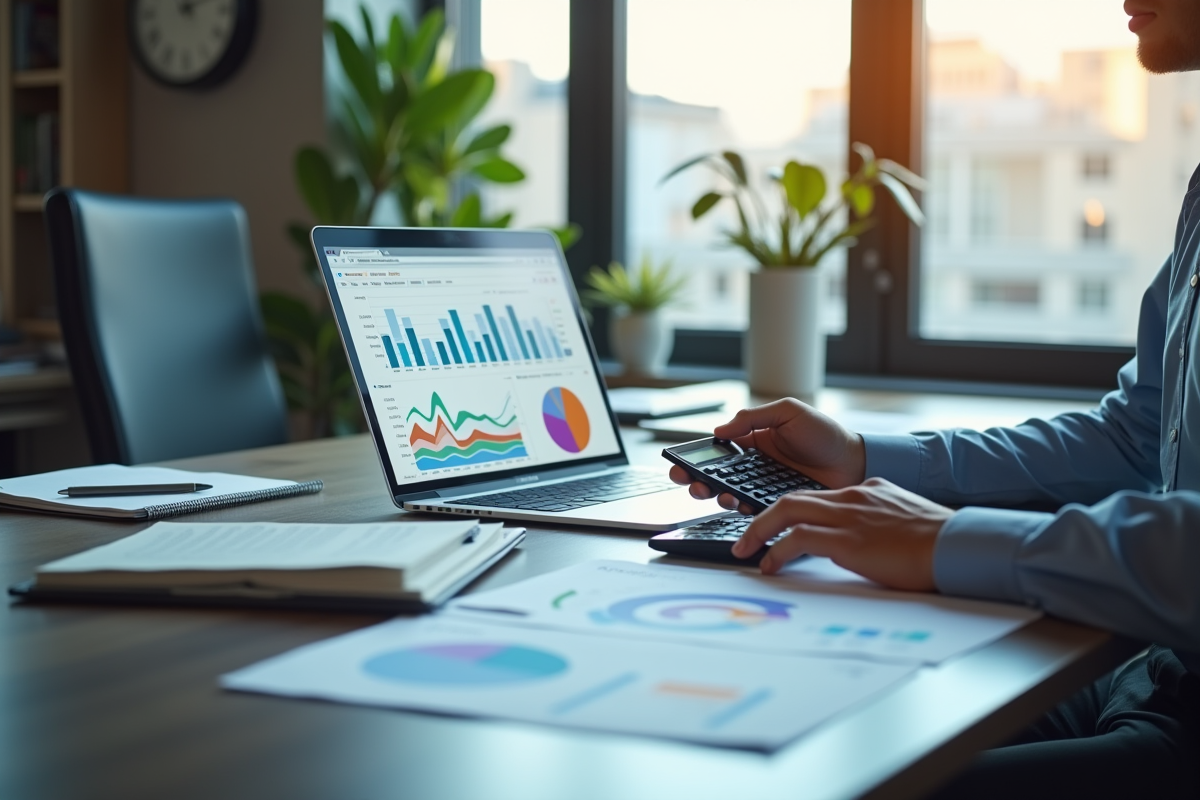 Analyste de données au bureau examine graphiques et rapports