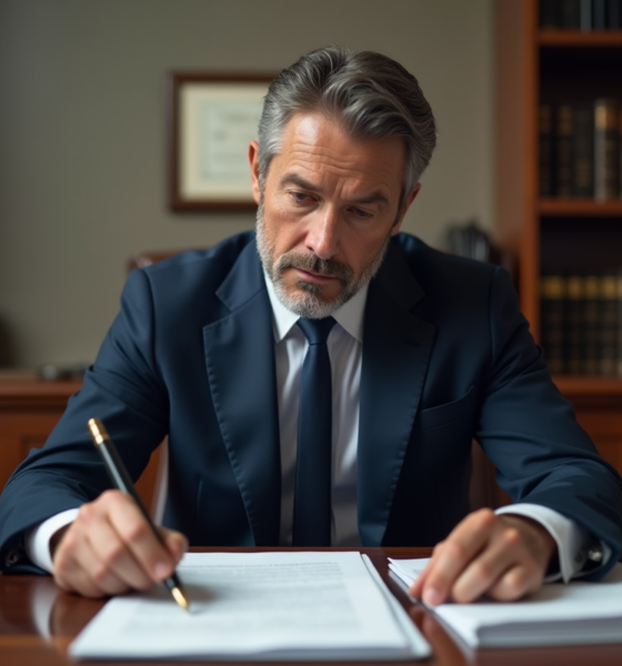 Avocat en costume bleu dans un bureau professionnel