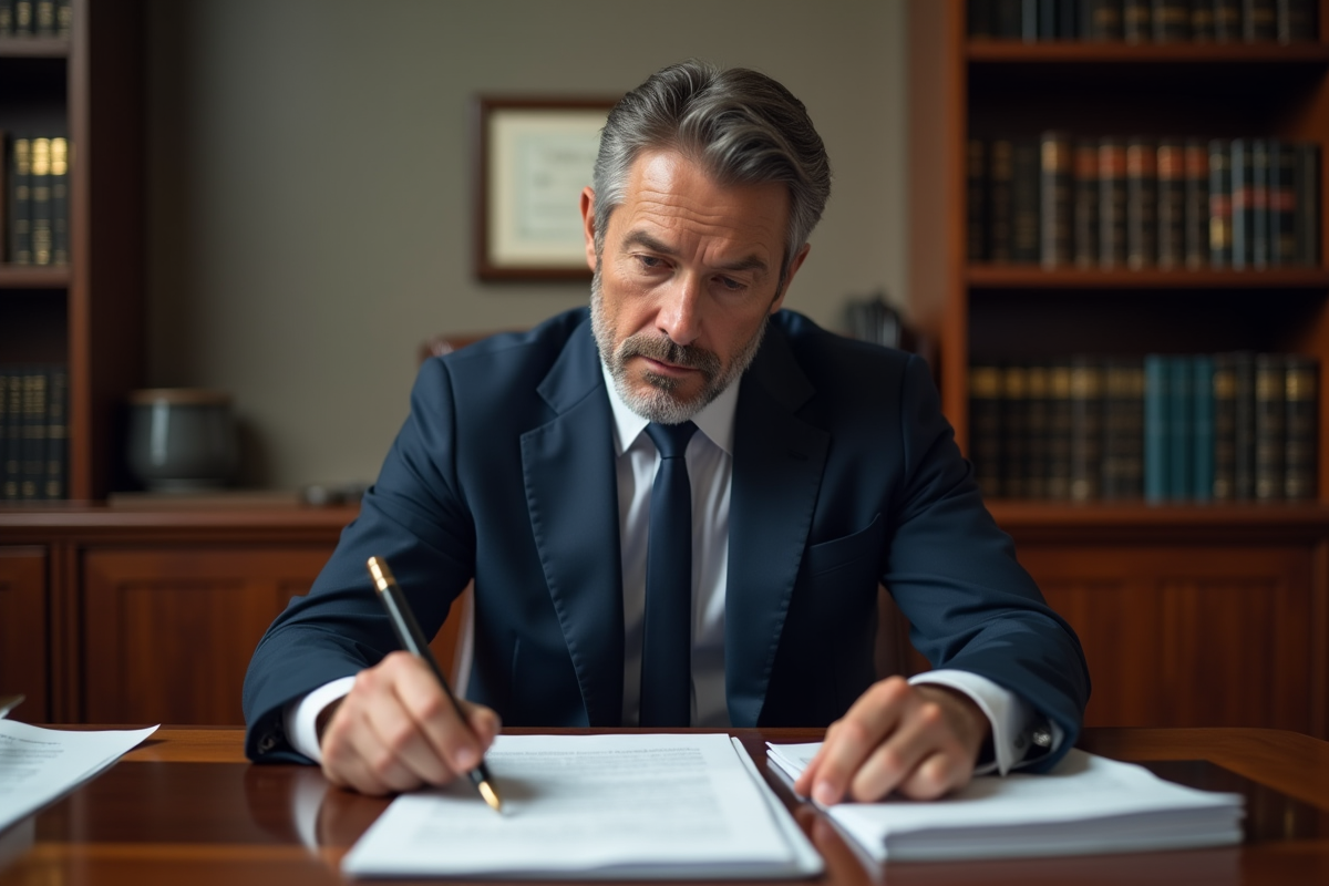 Avocat en costume bleu dans un bureau professionnel