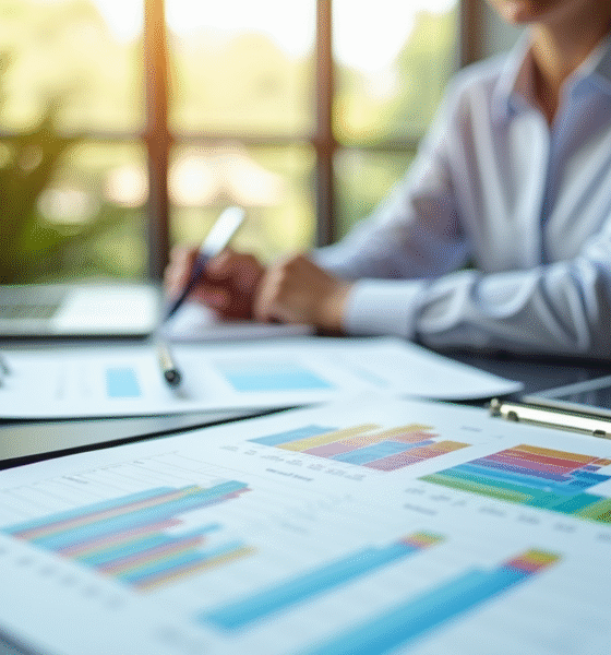 Bureau moderne avec ordinateur et graphiques pour l article