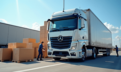 Camion de 10 tonnes chargé dans un centre logistique urbain