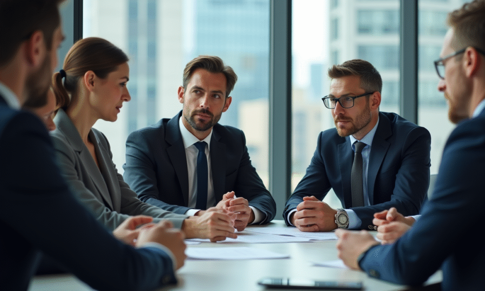 Groupe de professionnels en réunion d'affaires dans un bureau moderne