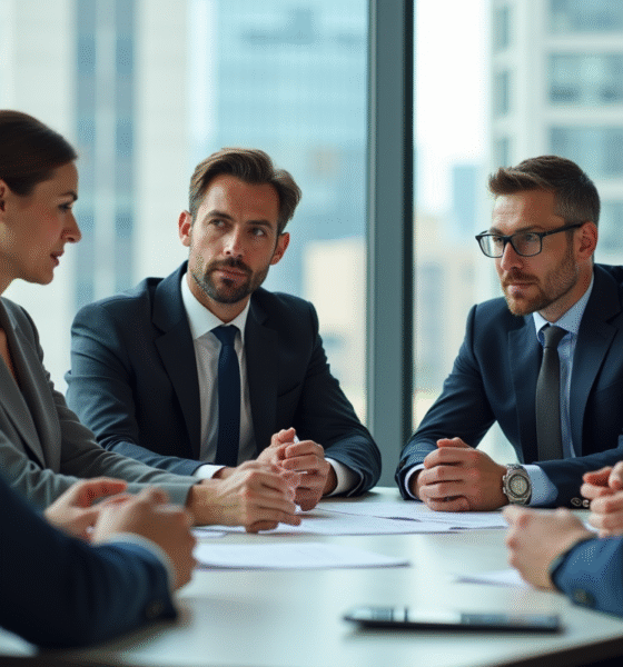 Groupe de professionnels en réunion d'affaires dans un bureau moderne