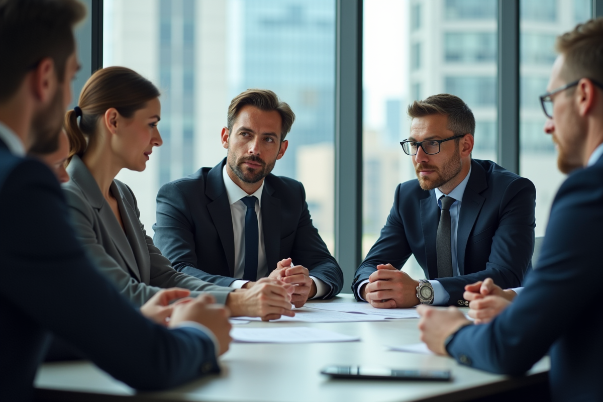 Groupe de professionnels en réunion d'affaires dans un bureau moderne