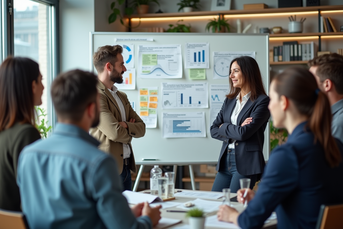 Equipe diversifiee en discussion autour d