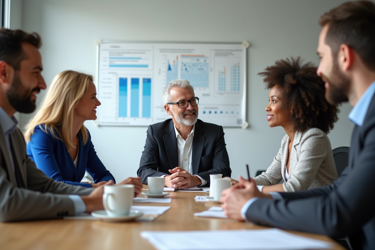 Groupe de professionnels en réunion collaborative pour l article