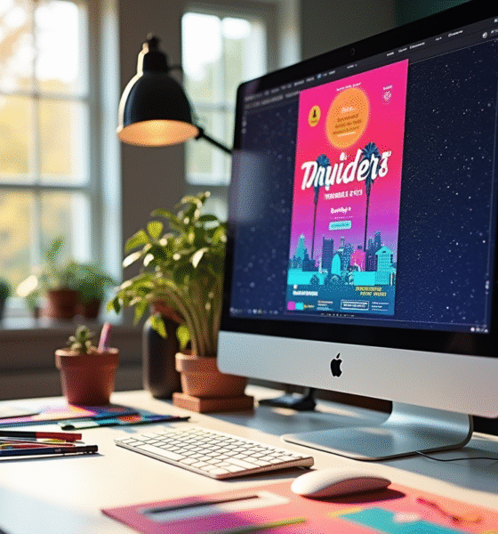 Espace de travail créatif d'un designer avec écran et fournitures