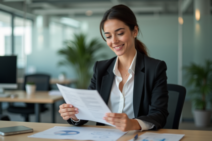 Femme d affaires souriante dans un bureau moderne