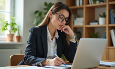 Femme d'affaires regardant des graphiques financiers sur un ordinateur