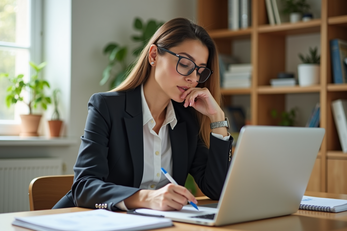 Femme d'affaires regardant des graphiques financiers sur un ordinateur