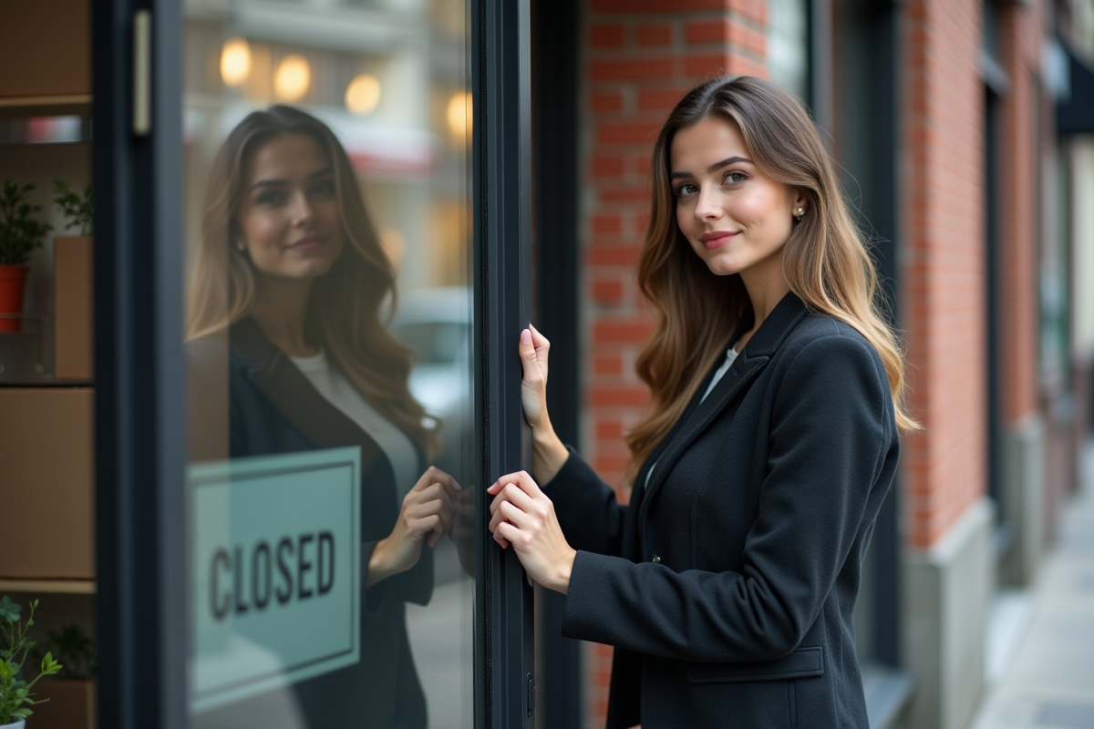 Jeune femme ferme la porte d