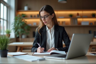 Femme en planification stratégique au bureau