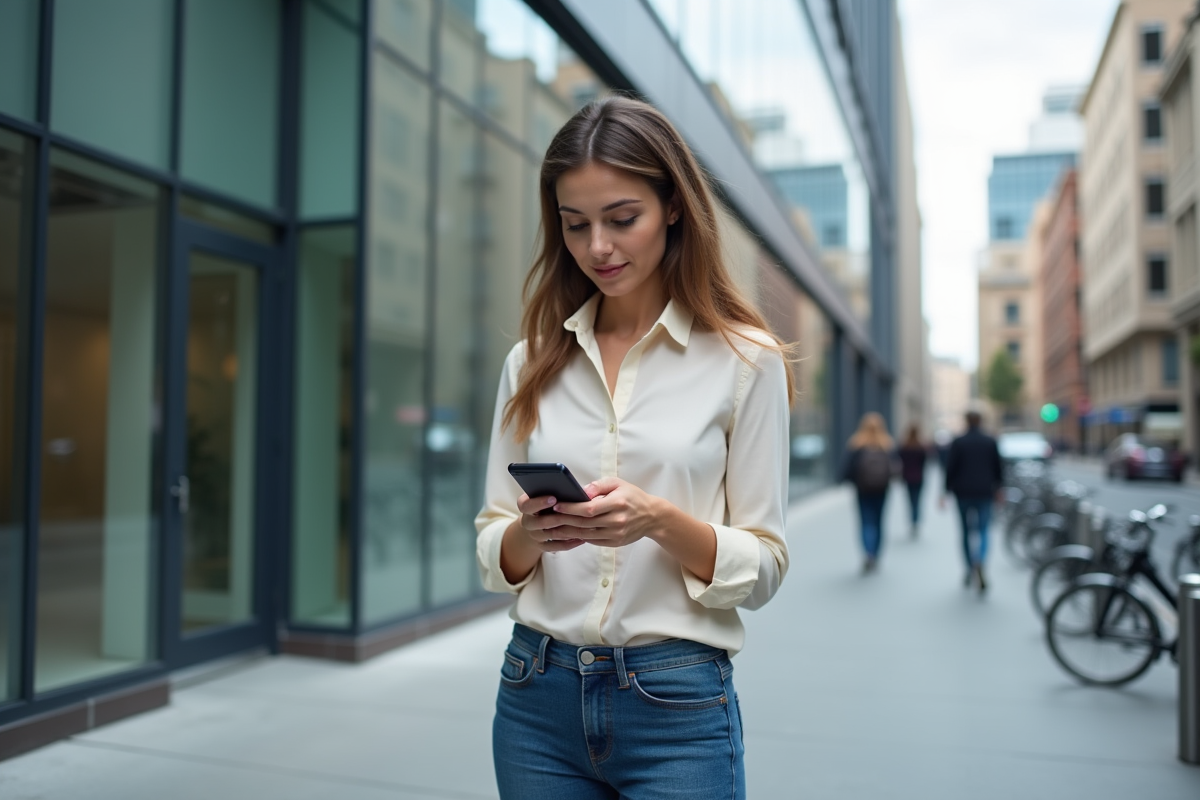 Femme urbaine vérifiant son smartphone dehors