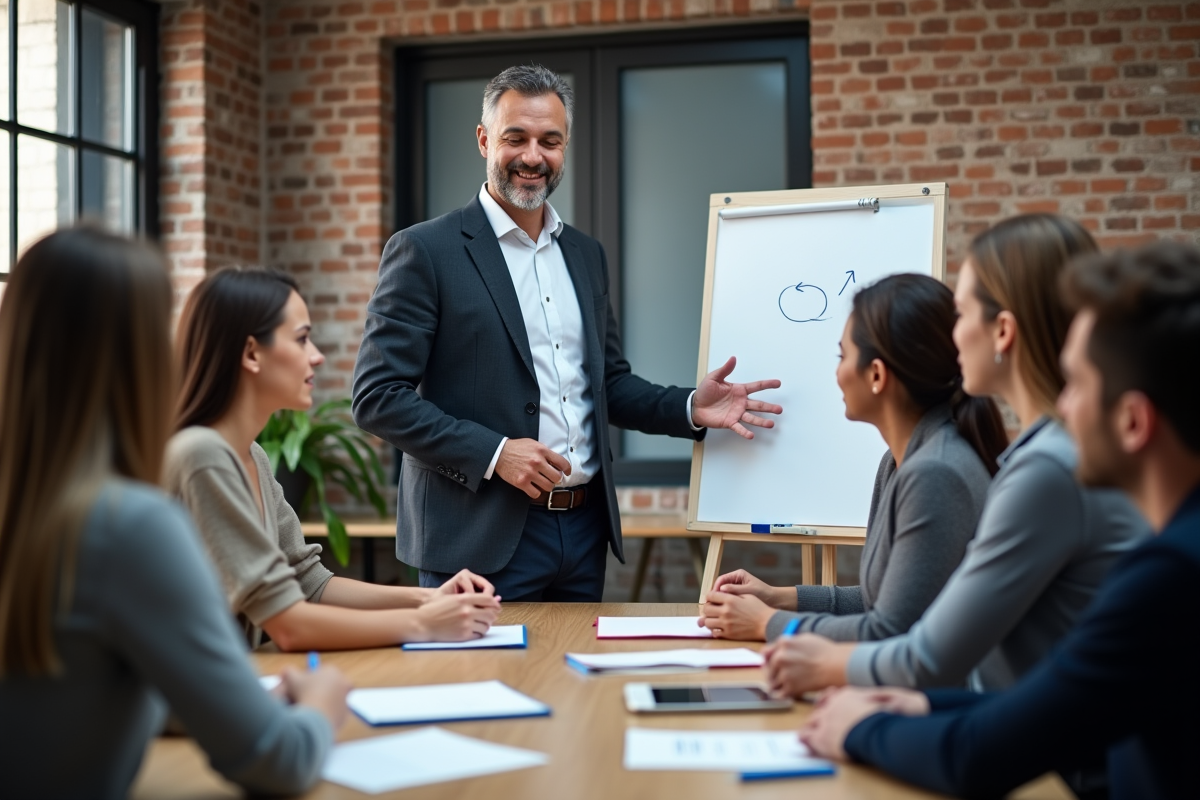 Groupe de coaching dans un espace de coworking dynamique