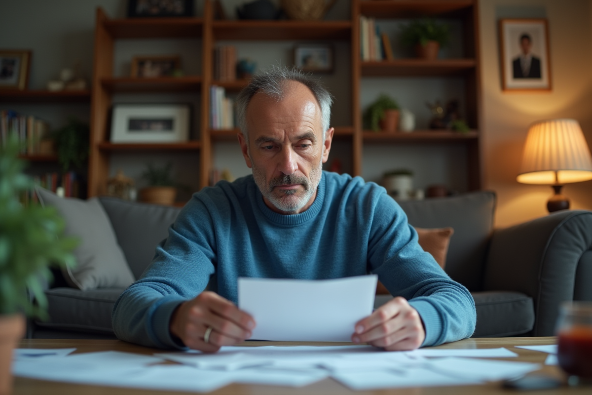Homme d age moyen déchiquetant des documents à la maison