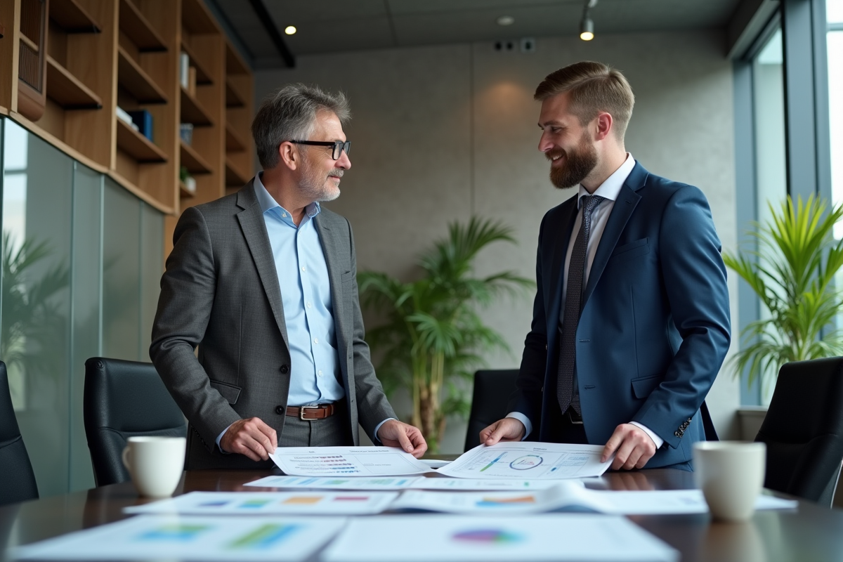 Deux hommes d affaires discutant dans une salle de réunion
