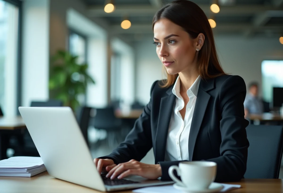 Jeune femme d'affaires travaillant sur un ordinateur portable