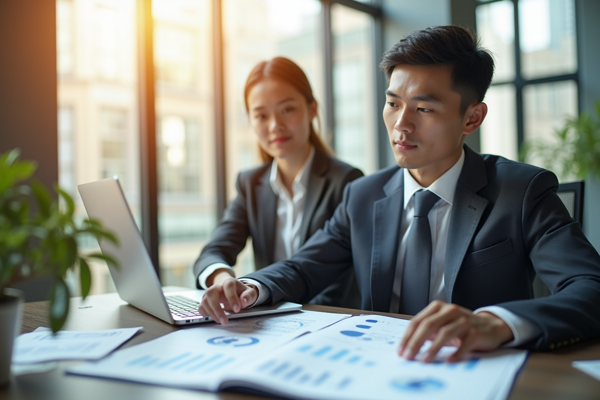 Jeune professionnel en finance analysant des documents