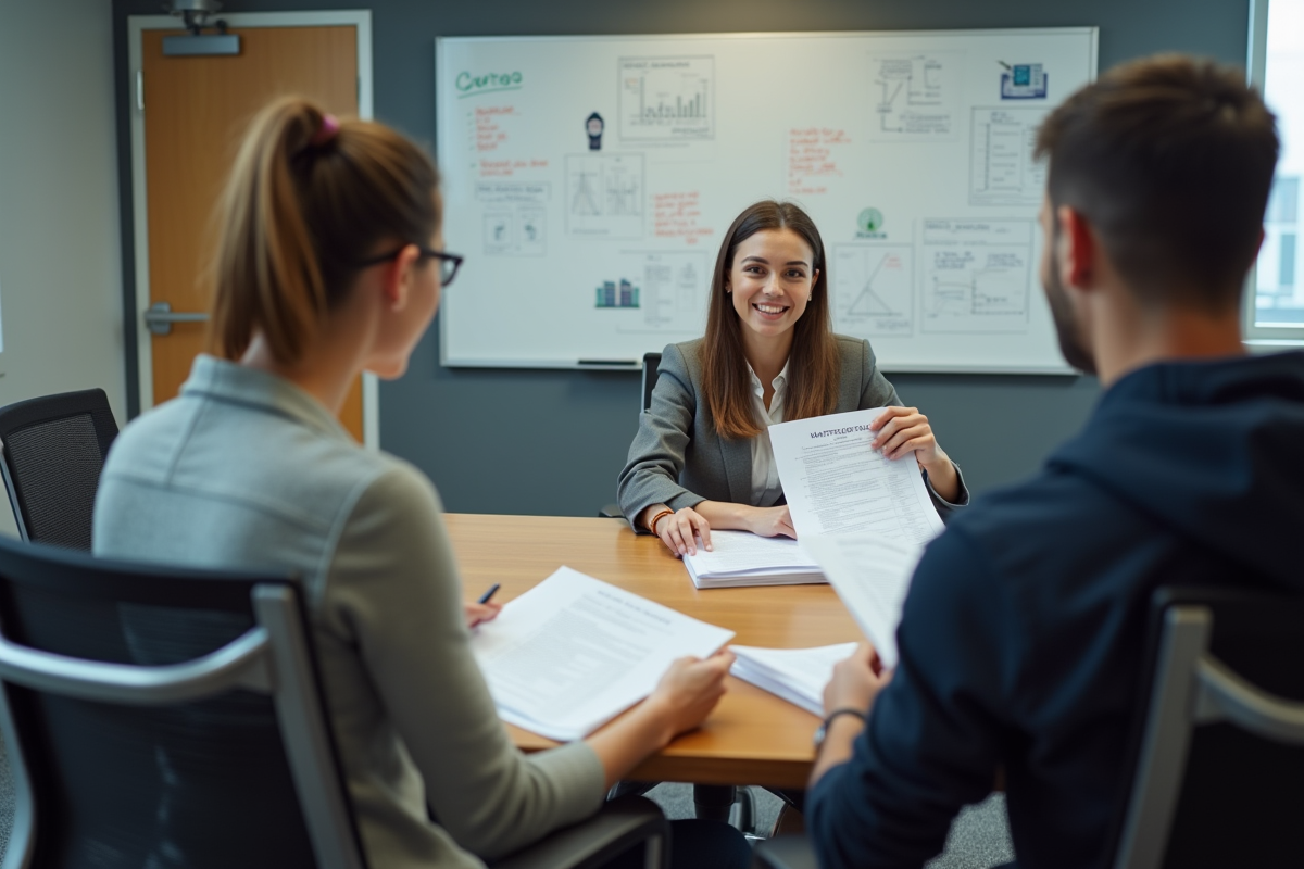 Jeune femme en réunion avec ses collègues