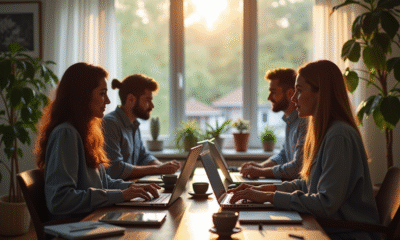 Groupe de professionnels en télétravail avec vidéoconférence